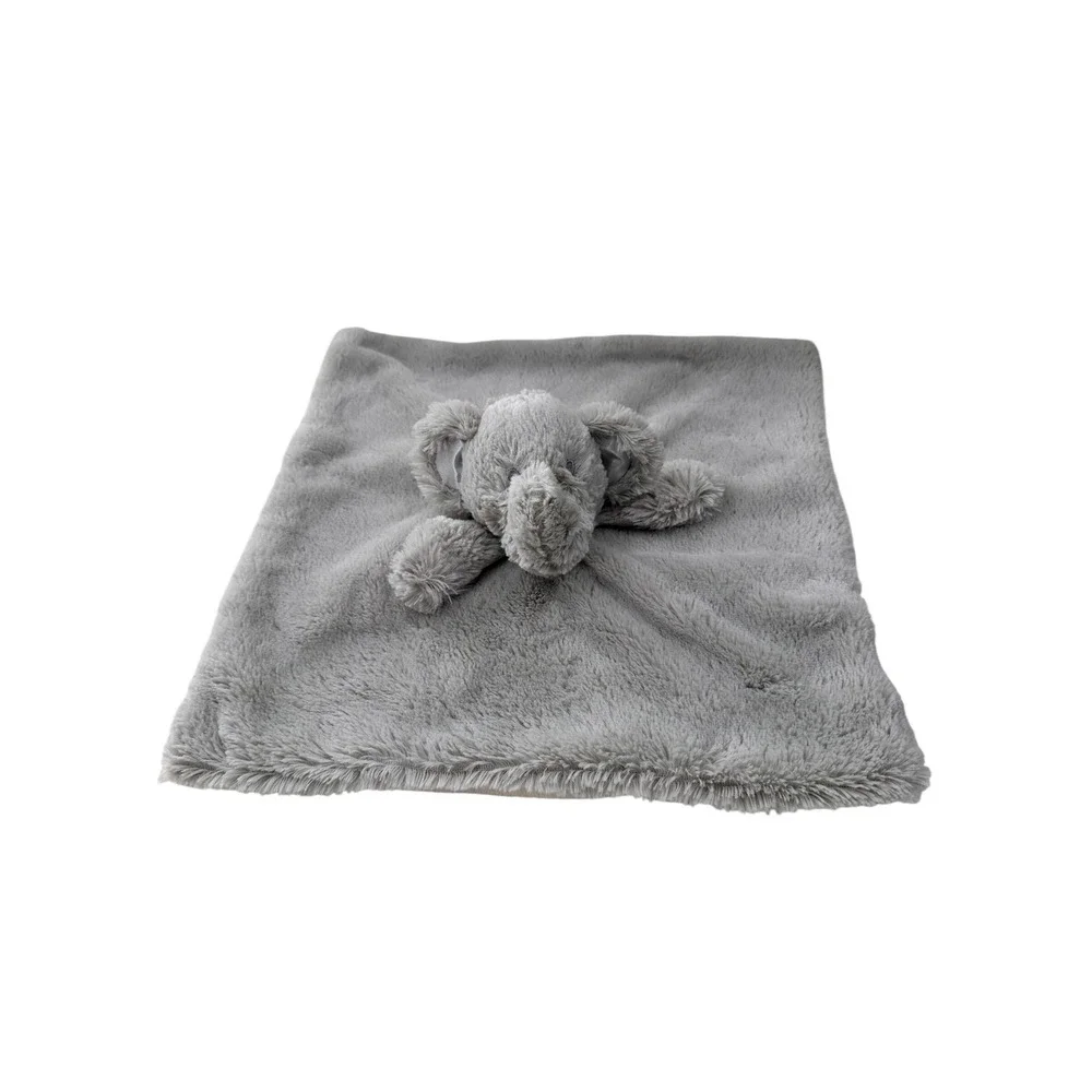 Pottery Barn Kids Style Grey Elephant Security Blanket Plush Faux Fur Baby Lovey